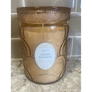 Leoben Company No. 17 Amber Saffron Vegan Soy Wax Candle - 18 oz Embossed Glass